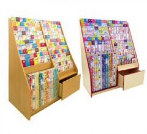 Click Here To Enlarge This Photo Of 13 Tier Card Rack with Stock Drawer &amp&semi; Gift Wrap Roll Display