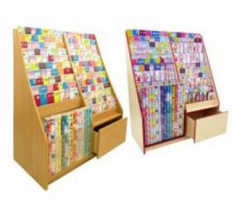 13 Tier Card Rack with Stock Drawer &amp&semi; Gift Wrap Roll Display